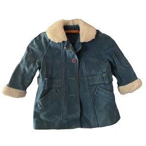 VTG 70s blue Suede Girl’s Child’s Jacket With Fur Trim Size S